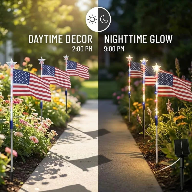 Solar American Flag Pathway Lights
